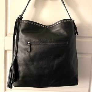 Laggo Black Leather Studded Tote Purse with Tassles